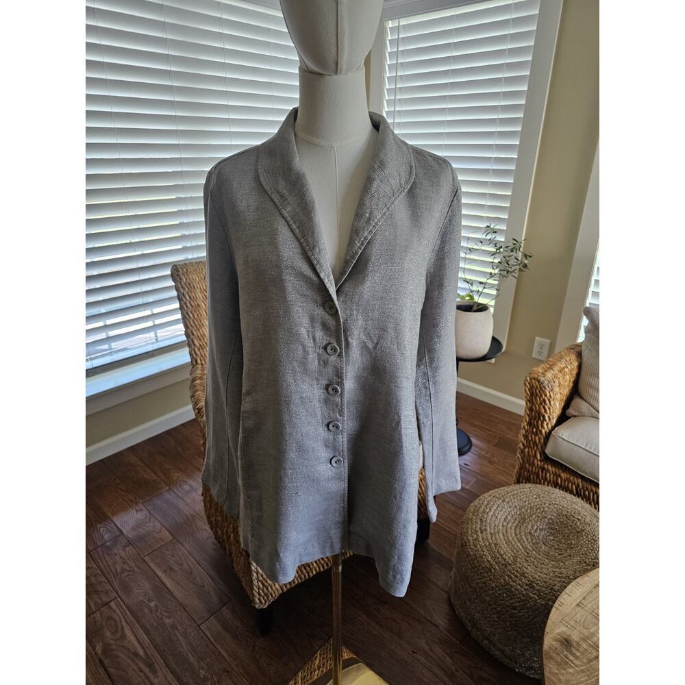 Eileen Fisher‎ Linen Blend Shimmer Blazer Women's Size M Light Gray